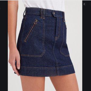 7 FAM Dark Blue Utility Denim Mini Skirt